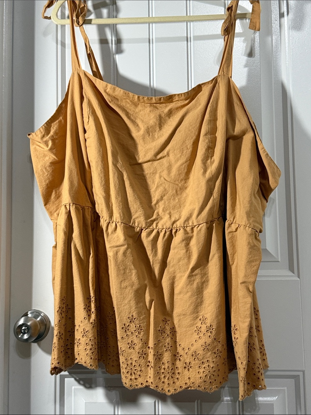 Lane Bryant Mustard Eyelet-Hem Tie-Shoulder Camisole